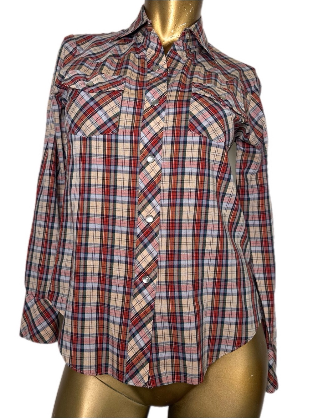 Vintage Plaid Western Pearl Snap Shirt Womens Small Size 32 Cotton /poly Blend